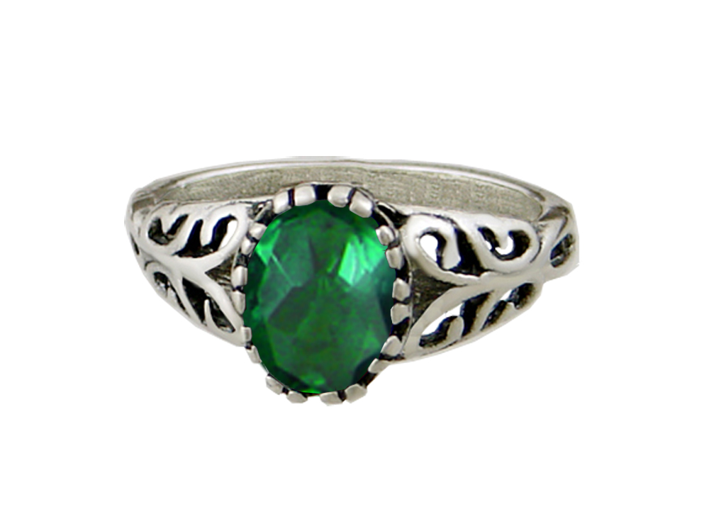 Sterling Silver Gemstone Ring With Green Quartz Size 7